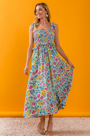 BiBi Floral Ruffle Trim Smocked Cami Dress-Teresa's Fashionista LLC