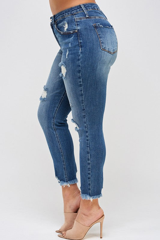 PLUS SIZE HIGH RISE DISTRESSED ANKLE SKINNY - Teresa's Fashionista LLC