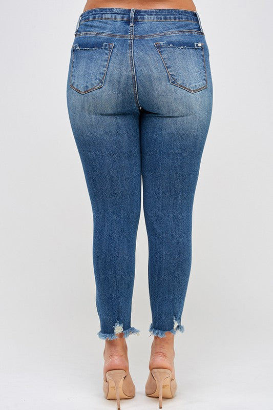PLUS SIZE HIGH RISE DISTRESSED ANKLE SKINNY - Teresa's Fashionista LLC