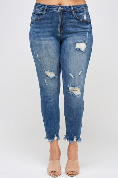 PLUS SIZE HIGH RISE DISTRESSED ANKLE SKINNY - Teresa's Fashionista LLC