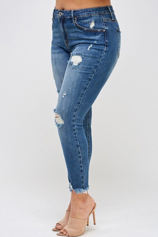 PLUS SIZE HIGH RISE DISTRESSED ANKLE SKINNY - Teresa's Fashionista LLC