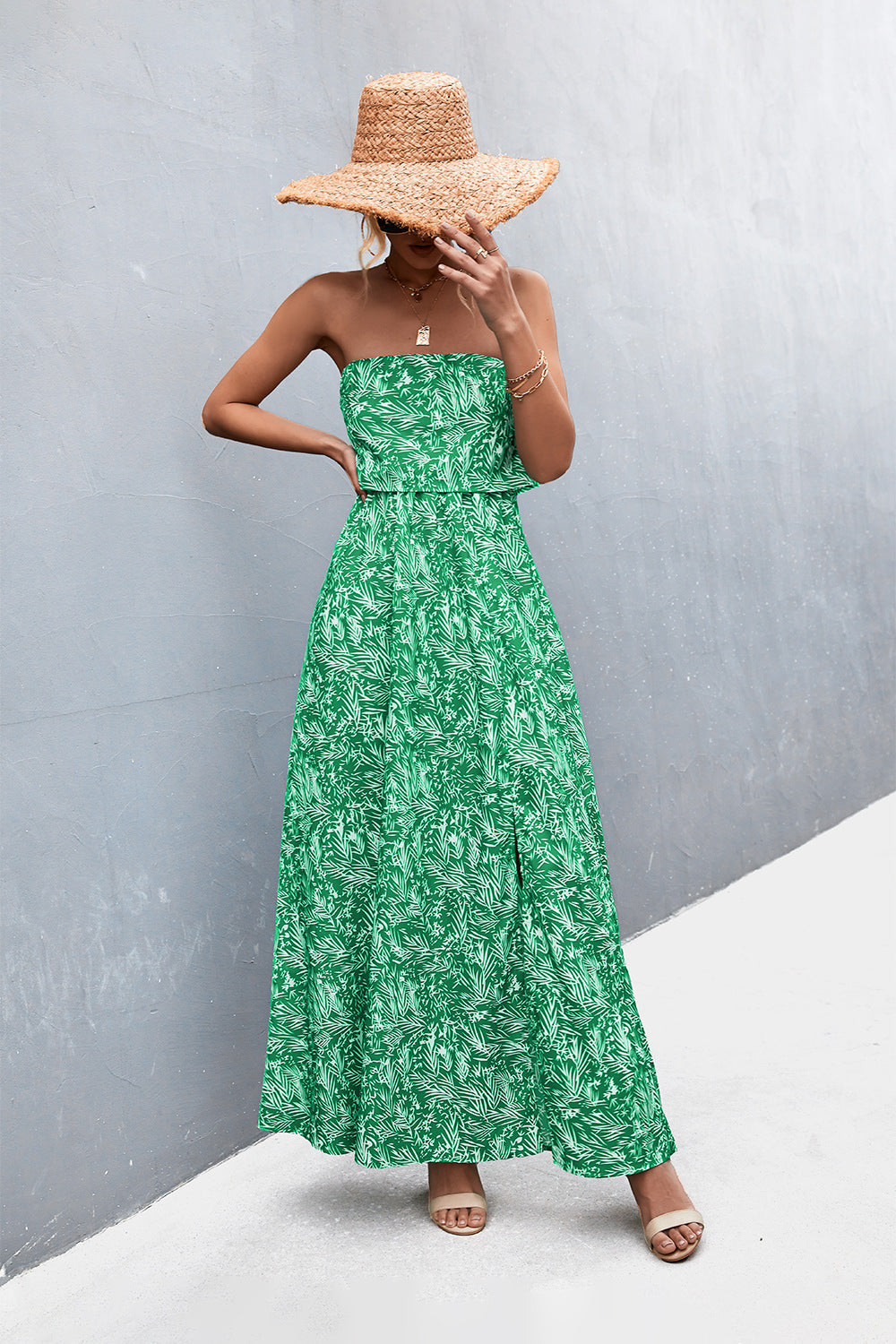 Strapless Split Maxi Dress-Teresa&#39;s Fashionista LLC