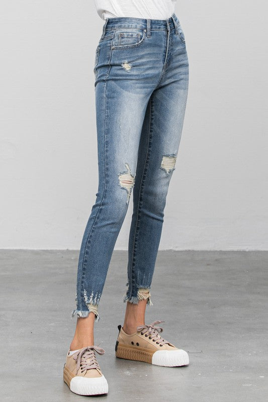 HIGH STRETCH MID RISE SKINNY JEANS - Teresa's Fashionista LLC