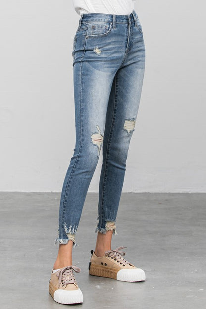 HIGH STRETCH MID RISE SKINNY JEANS - Teresa's Fashionista LLC