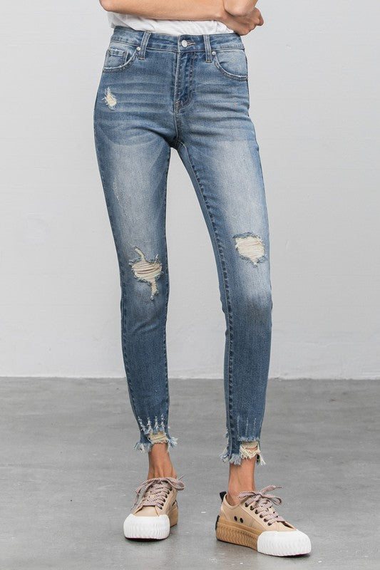 HIGH STRETCH MID RISE SKINNY JEANS - Teresa's Fashionista LLC