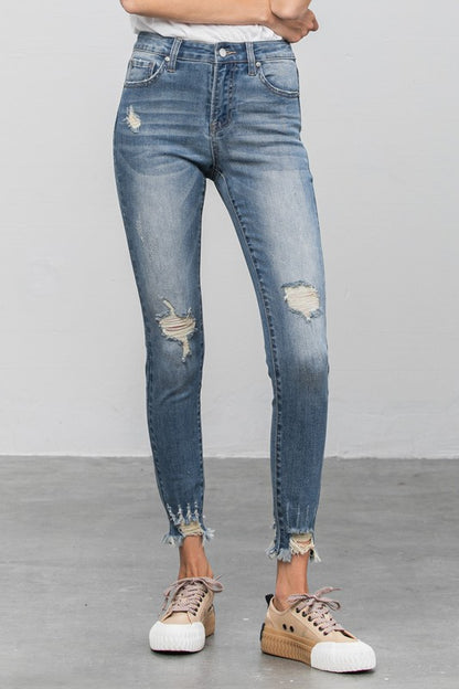 HIGH STRETCH MID RISE SKINNY JEANS - Teresa's Fashionista LLC