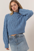 HYFVE Cable-Knit Mock Neck Dropped Shoulder Sweater - Teresa's Fashionista LLC