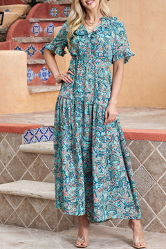 Paisley Print Flounce Sleeve Maxi Dress-Teresa's Fashionista LLC