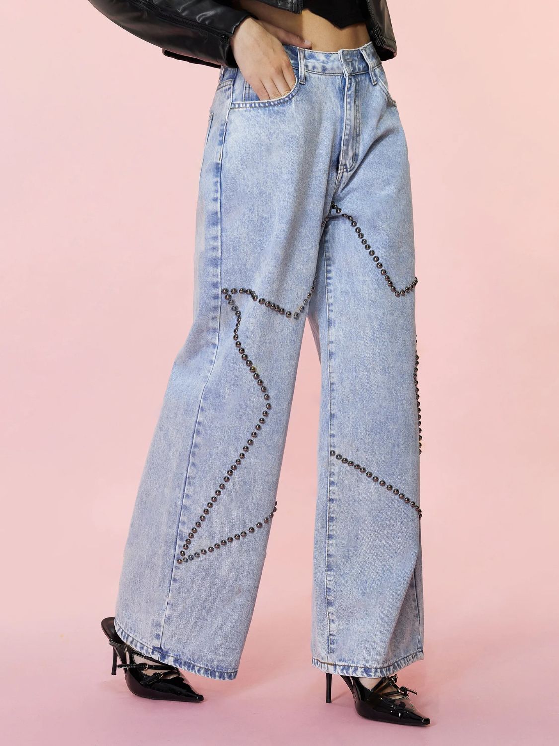 Studded Star Straight Jeans with Pockets - Teresa's Fashionista LLC