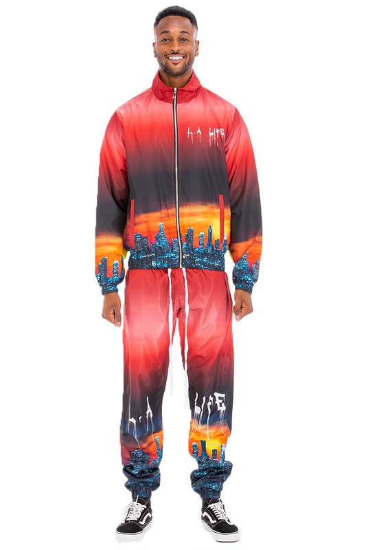 NYC LIFE LA LIFE PRINT WINDBREAK TRACK SUIT-Teresa's Fashionista LLC