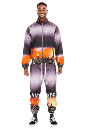 NYC LIFE LA LIFE PRINT WINDBREAK TRACK SUIT-Teresa's Fashionista LLC