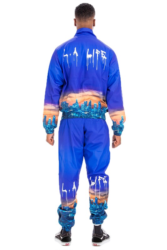 NYC LIFE LA LIFE PRINT WINDBREAK TRACK SUIT-Teresa's Fashionista LLC