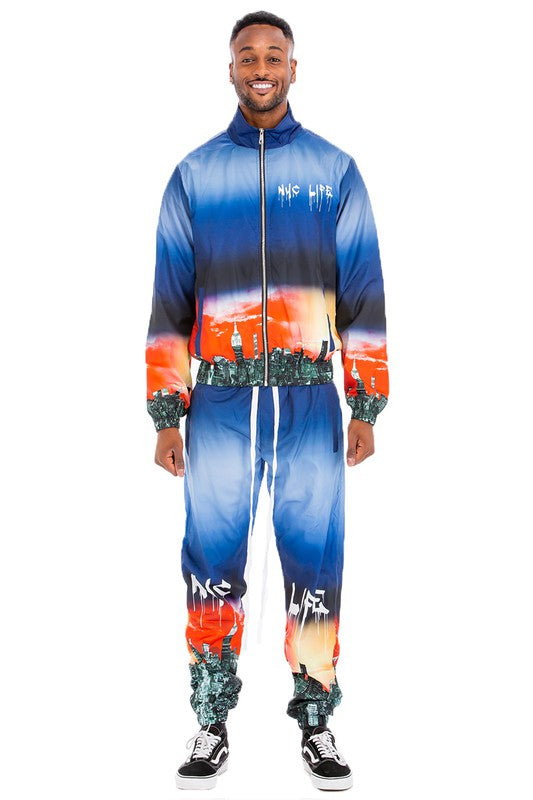 NYC LIFE LA LIFE PRINT WINDBREAK TRACK SUIT-Teresa's Fashionista LLC