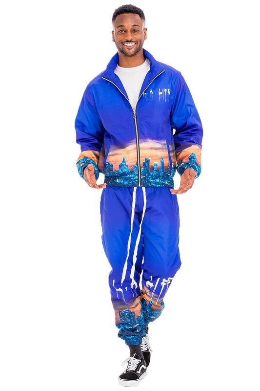 NYC LIFE LA LIFE PRINT WINDBREAK TRACK SUIT-Teresa's Fashionista LLC