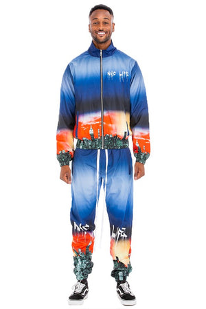 NYC LIFE LA LIFE PRINT WINDBREAK TRACK SUIT-Teresa's Fashionista LLC