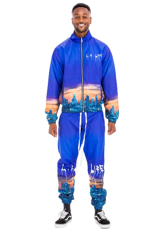 NYC LIFE LA LIFE PRINT WINDBREAK TRACK SUIT-Teresa's Fashionista LLC