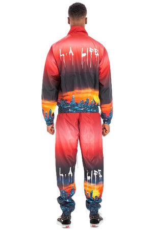 NYC LIFE LA LIFE PRINT WINDBREAK TRACK SUIT-Teresa's Fashionista LLC