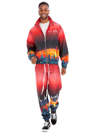NYC LIFE LA LIFE PRINT WINDBREAK TRACK SUIT-Teresa's Fashionista LLC