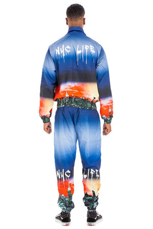 NYC LIFE LA LIFE PRINT WINDBREAK TRACK SUIT-Teresa's Fashionista LLC