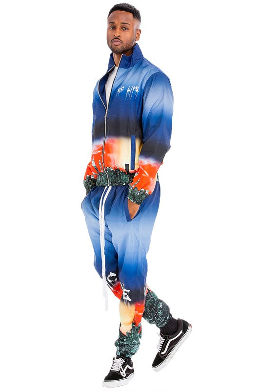 NYC LIFE LA LIFE PRINT WINDBREAK TRACK SUIT-Teresa's Fashionista LLC