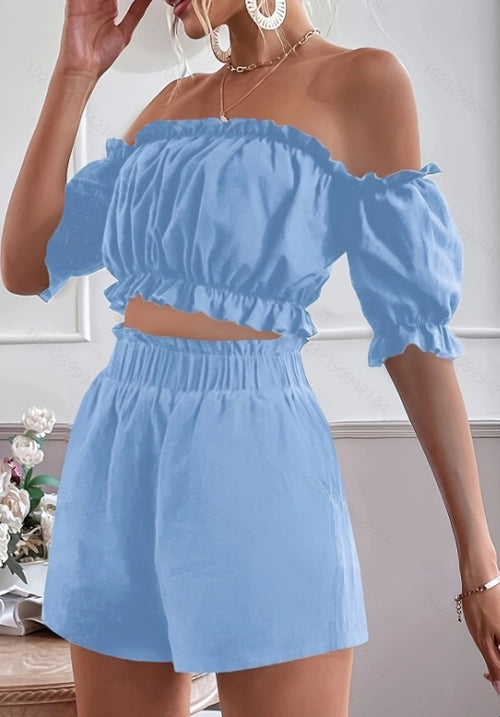 Two Pieces Of Short Sleeve Shorts For Women - Teresa's Fashionista LLC