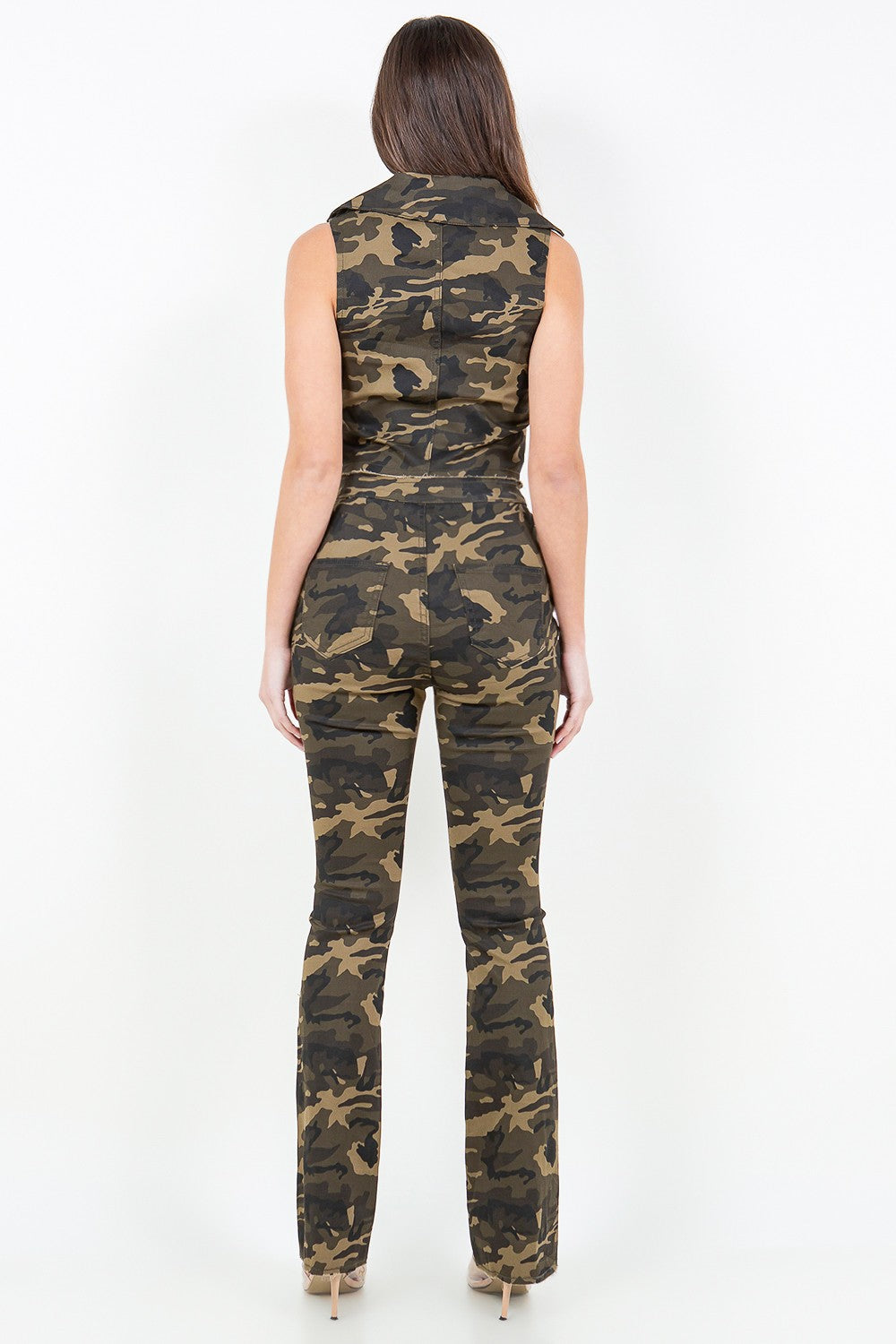 American Bazi V-Cut Ruched Camo Flare Pants - Teresa's Fashionista LLC