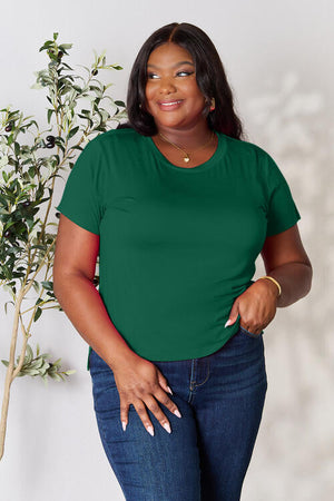 Basic Bae Full Size Round Neck Short Sleeve T-Shirt in green.
