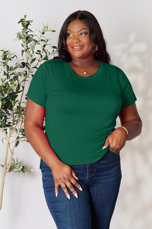 Basic Bae Full Size Round Neck Short Sleeve T-Shirt in green.