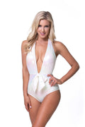WHITE METALLIC PLUNGE ONE PIECE SWIM-Teresa's Fashionista LLC