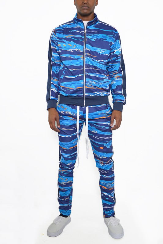 MENS PRINT FULL ZIP TRACK SUIT SET-Teresa's Fashionista LLC