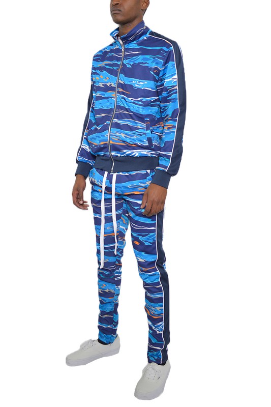 MENS PRINT FULL ZIP TRACK SUIT SET-Teresa's Fashionista LLC