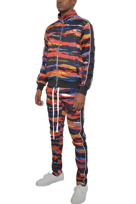 MENS PRINT FULL ZIP TRACK SUIT SET-Teresa's Fashionista LLC