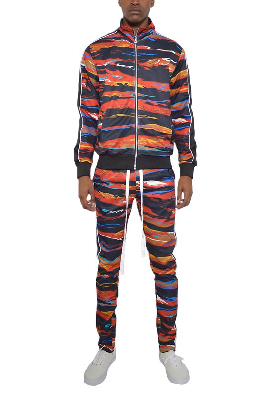 MENS PRINT FULL ZIP TRACK SUIT SET-Teresa's Fashionista LLC