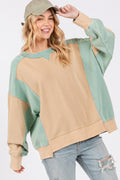 SAGE + FIG Color Block Round Neck Sweatshirt - Teresa's Fashionista LLC
