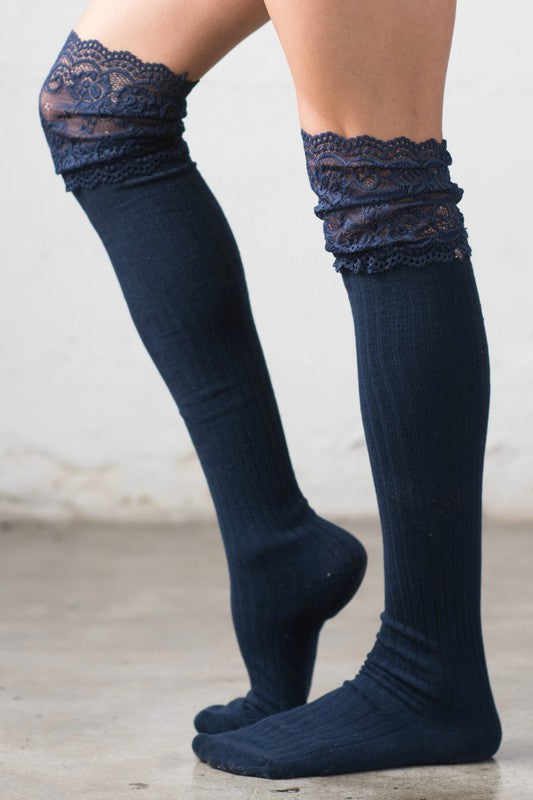 Lace Topped Over the Knee Socks-Teresa's Fashionista LLC