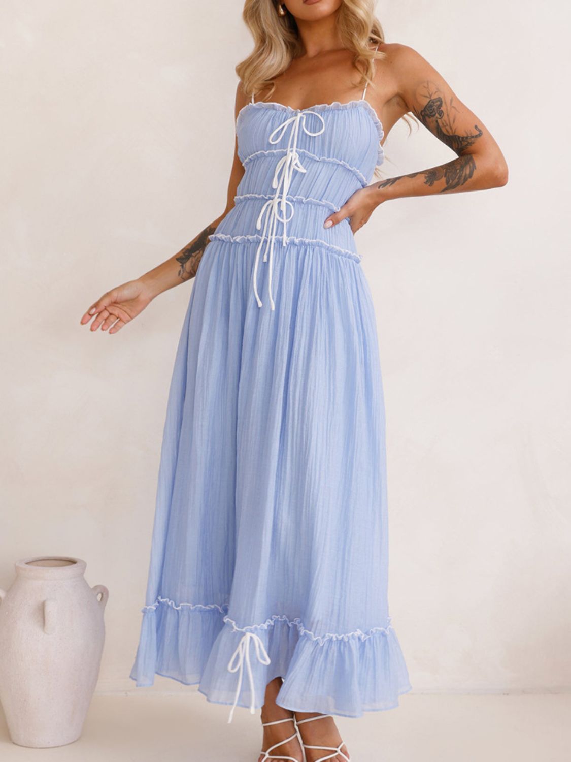 Devine Frill Ruffled Hem Midi Cami Dress - Teresa's Fashionista LLC
