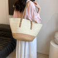 Contrast Straw Braided Handbag-Teresa's Fashionista LLC