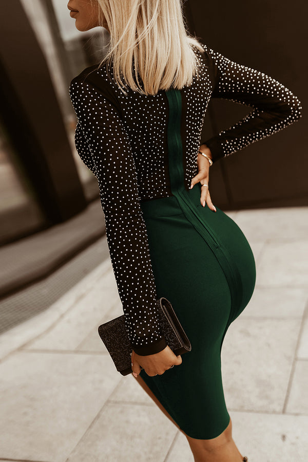 Rhinestone Mock Neck Long Sleeve Dress-Teresa's Fashionista LLC
