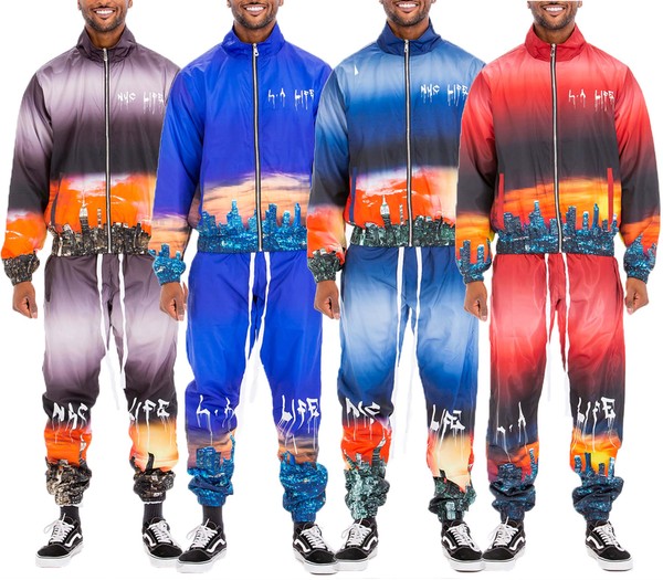 NYC LIFE LA LIFE PRINT WINDBREAK TRACK SUIT-Teresa's Fashionista LLC