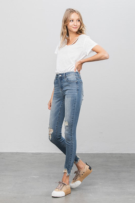 HIGH STRETCH MID RISE SKINNY JEANS - Teresa's Fashionista LLC