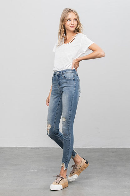HIGH STRETCH MID RISE SKINNY JEANS - Teresa's Fashionista LLC
