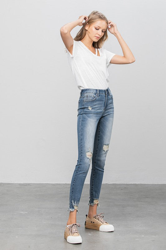 HIGH STRETCH MID RISE SKINNY JEANS - Teresa's Fashionista LLC