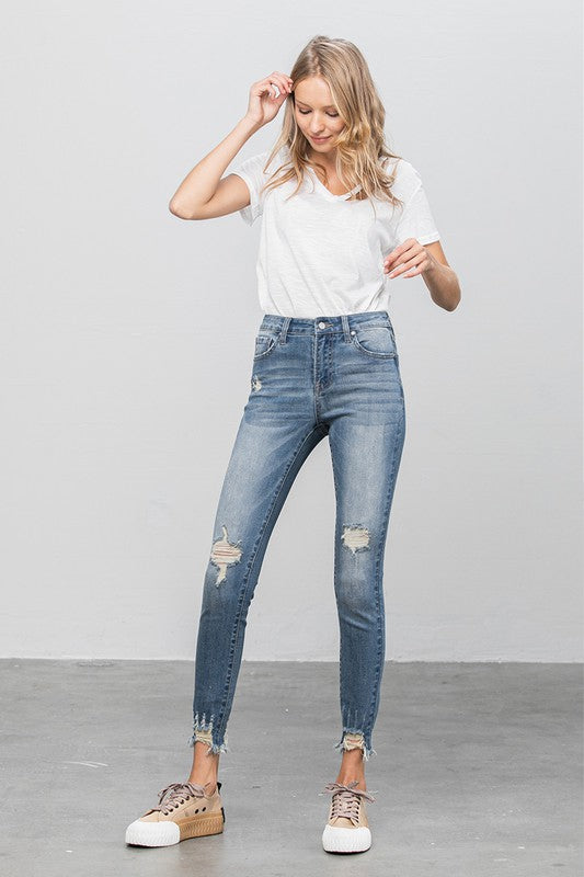 HIGH STRETCH MID RISE SKINNY JEANS - Teresa's Fashionista LLC