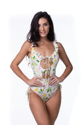 LEMON PRINT RUFFLE TRIM ONE PIECE SWIMSUIT-Teresa's Fashionista LLC