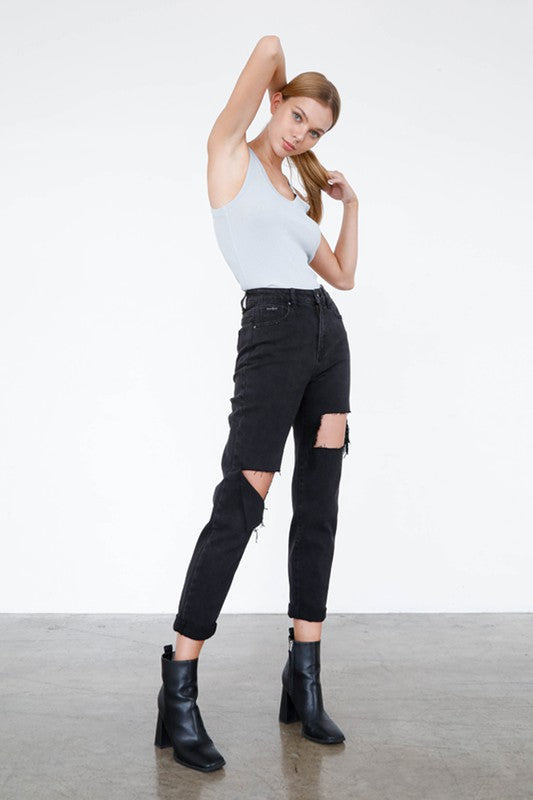 HIGH RISE DISTRESSED ANKLE JEANS - Teresa's Fashionista LLC