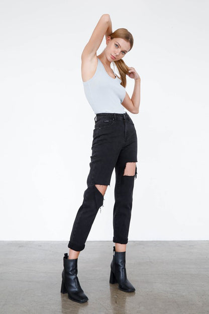 HIGH RISE DISTRESSED ANKLE JEANS - Teresa's Fashionista LLC