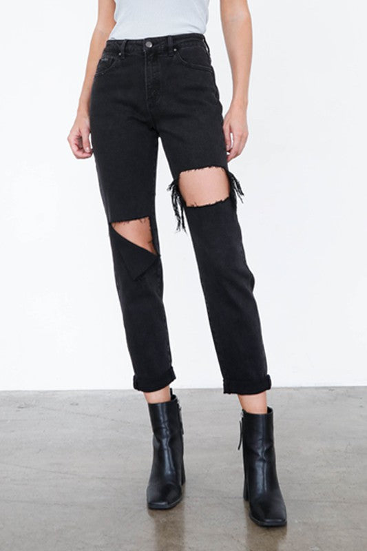 HIGH RISE DISTRESSED ANKLE JEANS - Teresa's Fashionista LLC