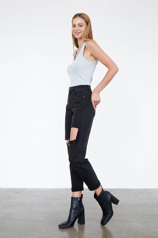 HIGH RISE DISTRESSED ANKLE JEANS - Teresa's Fashionista LLC