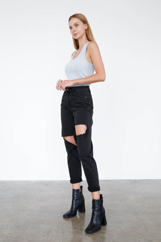 HIGH RISE DISTRESSED ANKLE JEANS - Teresa's Fashionista LLC