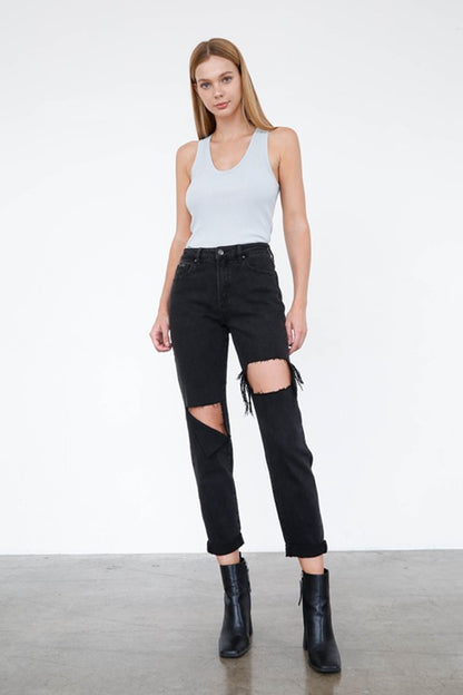 HIGH RISE DISTRESSED ANKLE JEANS - Teresa's Fashionista LLC